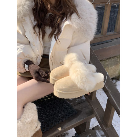 葡萄妈studiolee两个版本~圆头羊毛防水防污厚底半拖/雪地靴女冬