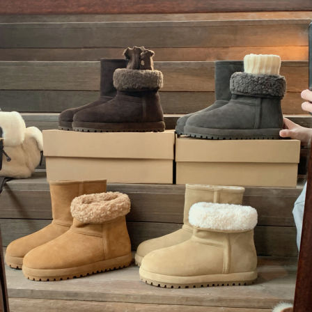 葡萄妈studiolee 冬季圆头厚底加绒棉鞋保暖毛毛短筒低帮雪地靴女