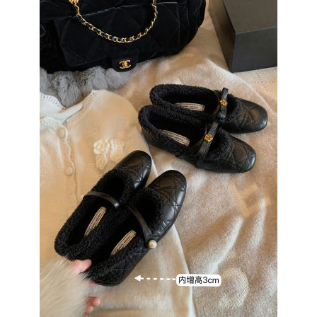 葡萄妈studiolee增高3cm~小香风珍珠山茶花加绒毛毛玛丽珍单鞋女