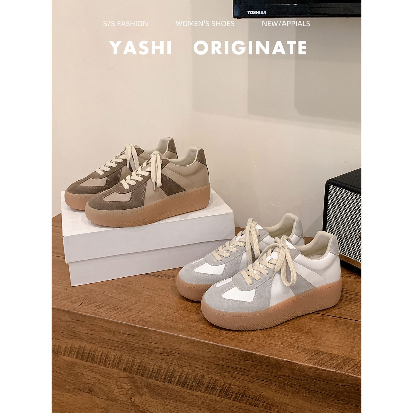 真皮~厚底德训鞋2025复古运动单鞋蓬蓬鞋休闲平底板鞋百搭女鞋子主图