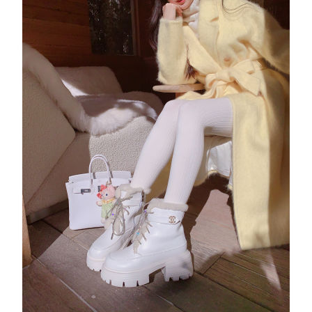 奢侈小姐【绒步雪境】头层牛皮＋皮毛一体羊毛雪地靴厚底增高短靴