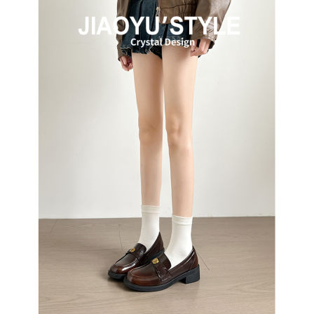 真皮~骄屿复古山茶花乐福鞋女2025新款jk百搭棕色小皮鞋通勤单鞋