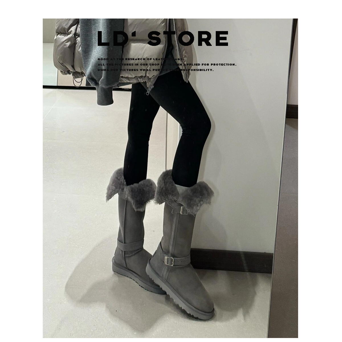 平底灰色雪地靴女2025冬季两穿东北加绒高筒棉鞋内增高中筒毛毛靴主图