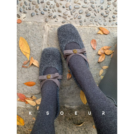 K姐 内增高毛呢玛丽珍单鞋 秋冬舒适绒感减龄小蝴蝶交叉带