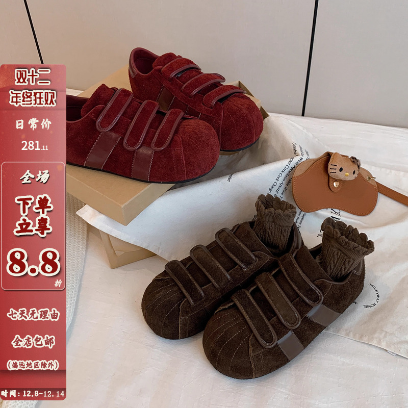 ZHZG｜晨小姐秋冬新款小众圆头魔术贴软底内增高时尚百搭面包鞋主图