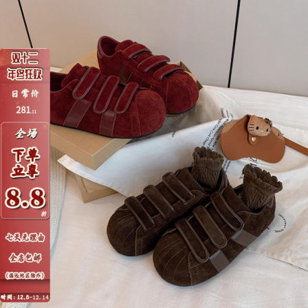 ZHZG｜晨小姐秋冬新款小众圆头魔术贴软底内增高时尚百搭面包鞋