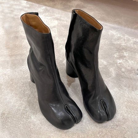 羊皮版~5cm粗跟分趾马丁靴女高跟瘦瘦靴真皮韩版小众猪蹄短靴百搭