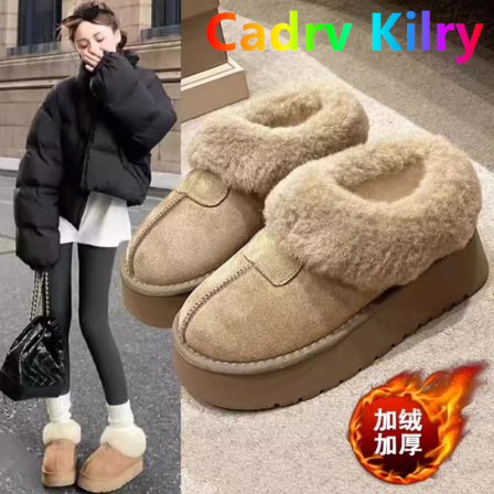 官网c&k厚底毛绒雪地靴女一脚蹬毛毛鞋冬季外穿加绒保暖棉鞋34码