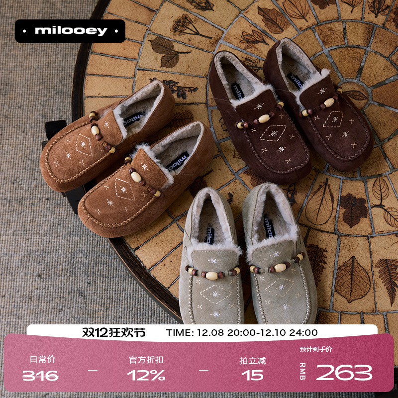 迷失麋鹿【游牧年糕勃肯】复古加绒全包勃肯鞋女一脚蹬懒人单鞋主图
