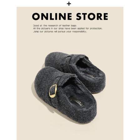 5CM增高版~厚底加绒勃肯鞋女冬季新款外穿包头半拖鞋灰色毛毛棉鞋