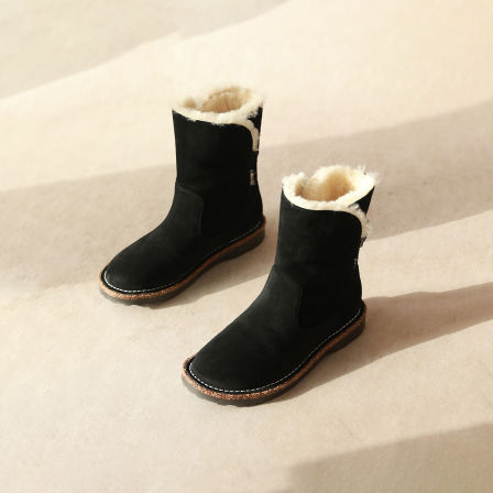 25新~ 勃肯冬款【牛猄+羊毛一体/内增高/双翻多穿】一脚蹬/中筒靴