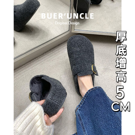 内增高5cm~灰色加绒勃肯鞋女冬季2025新款厚底保暖毛毛棉鞋雪地靴