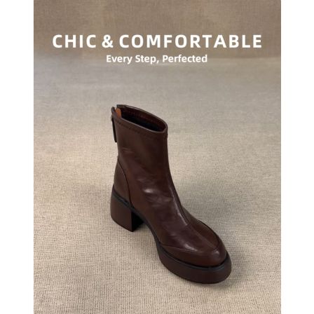 香港真皮厚底粗跟短靴女2025秋冬新款英伦风小个子软皮高跟马丁靴