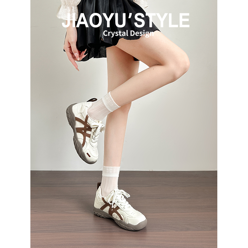 真皮~骄屿内增高德训鞋2025秋冬新款蓝色厚底系带运动休闲阿甘鞋主图