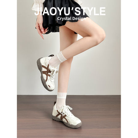 真皮~骄屿内增高德训鞋2025秋冬新款蓝色厚底系带运动休闲阿甘鞋