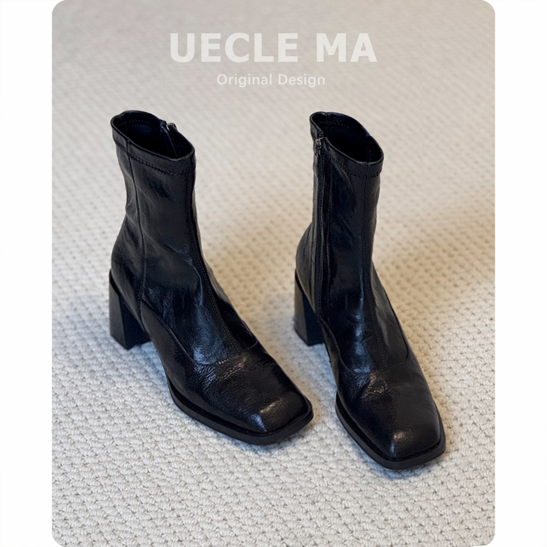 水洗羊皮~真皮高跟短靴女2025新款马丁靴子小个子法式粗跟瘦瘦靴主图