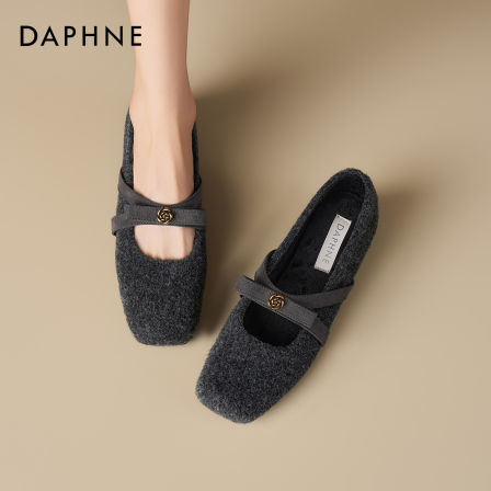 达芙妮冬季加绒毛呢玛丽珍鞋女内增高毛毛鞋通勤单鞋法式晚晚鞋子