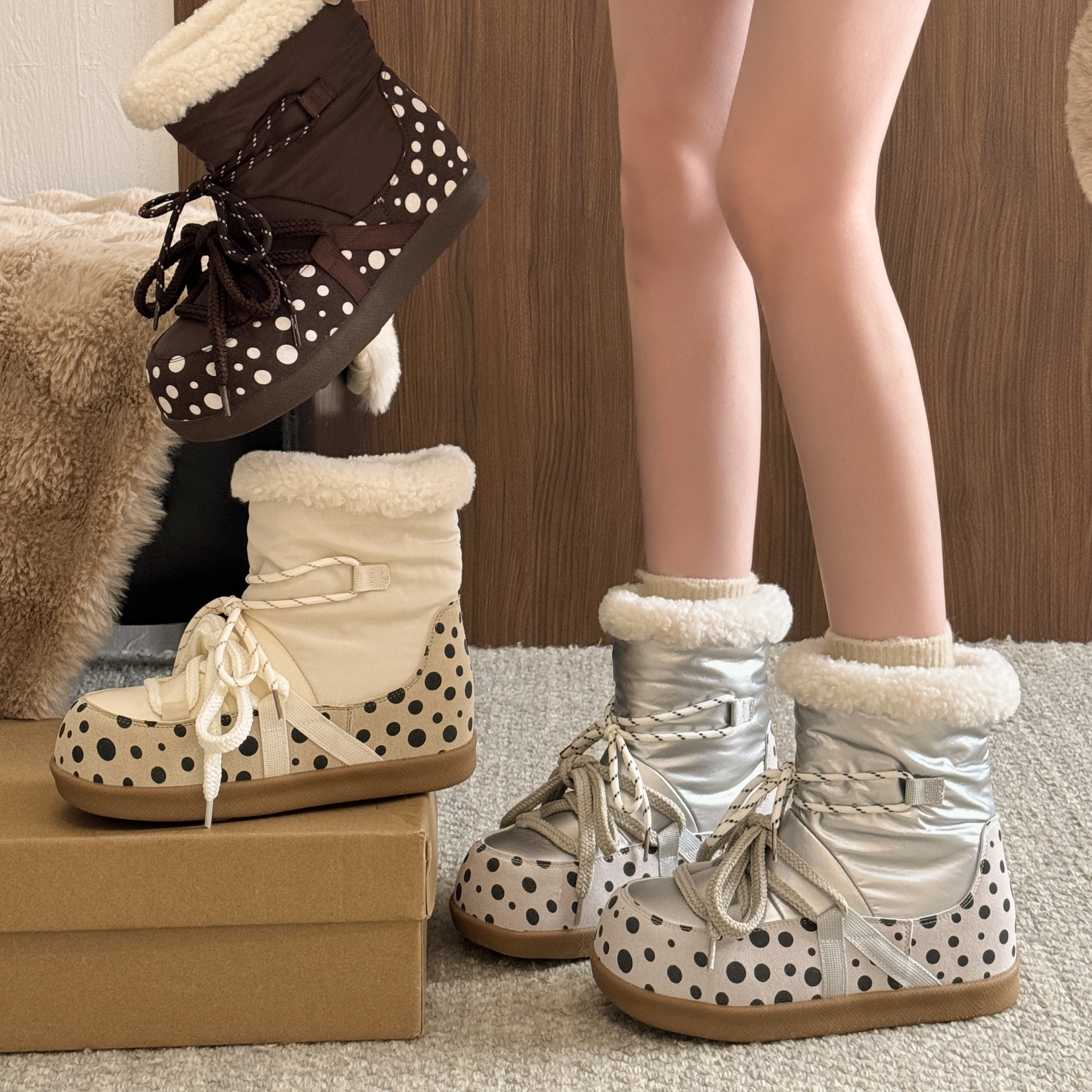 贾不假雪地靴女2025新款冬季加绒雪地棉保暖棉鞋内增高毛绒短靴子主图