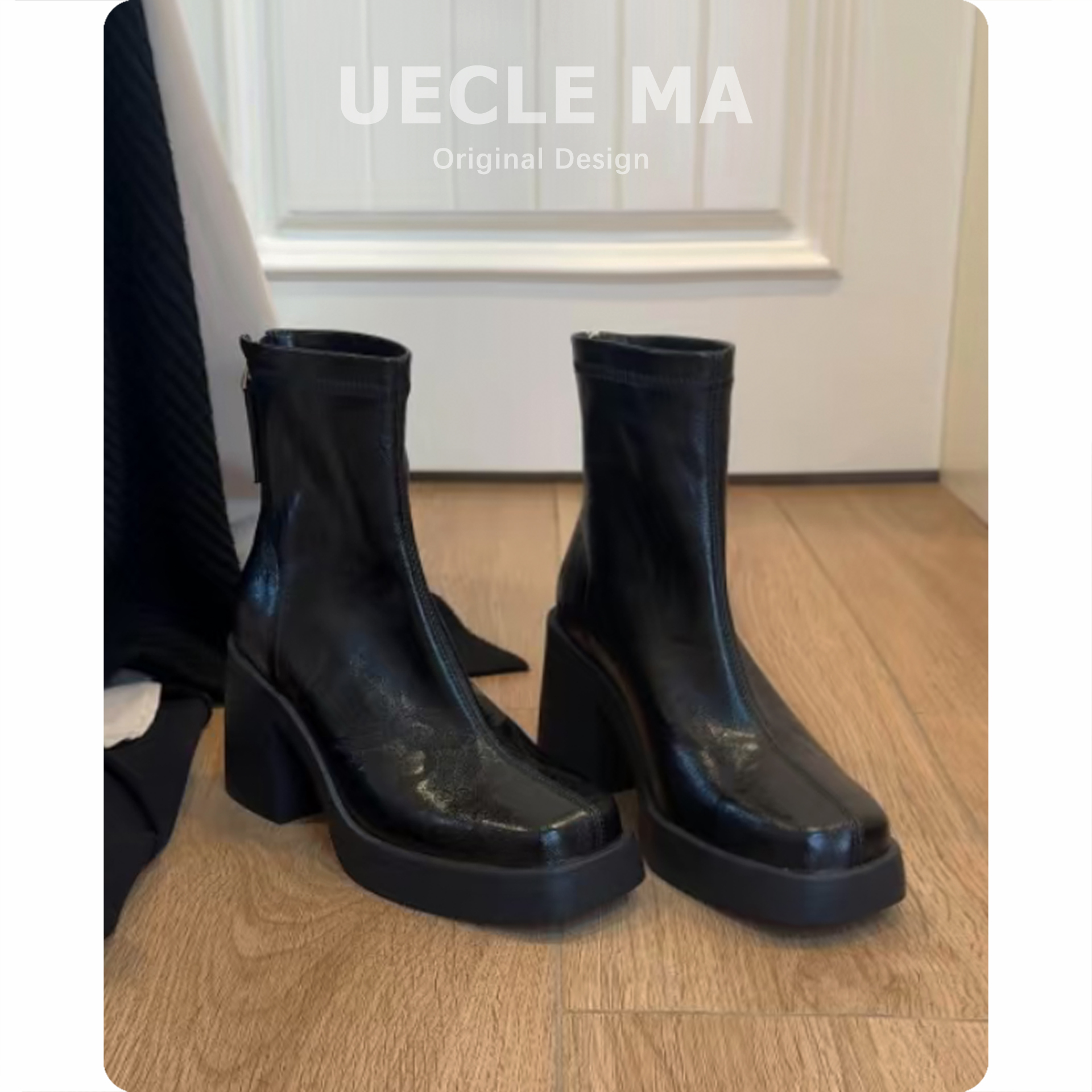 真皮~厚底短靴女秋冬加绒款马丁靴小个子高跟鞋粗跟巨好看瘦瘦靴主图