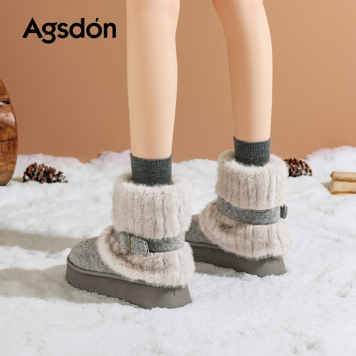 奥古狮登厚底雪地靴女款2025新款冬季加绒保暖巨好看东北毛绒棉靴主图