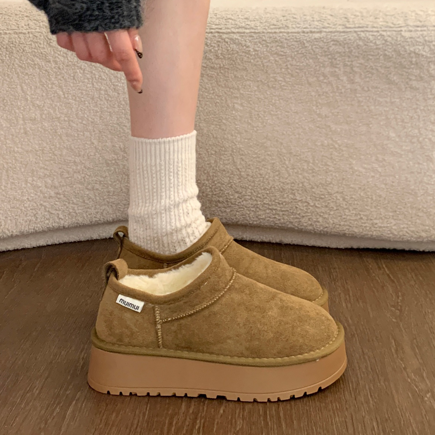 厚底加绒勃肯雪地靴女款2025新款冬季女鞋子防水防滑保暖面包棉鞋主图