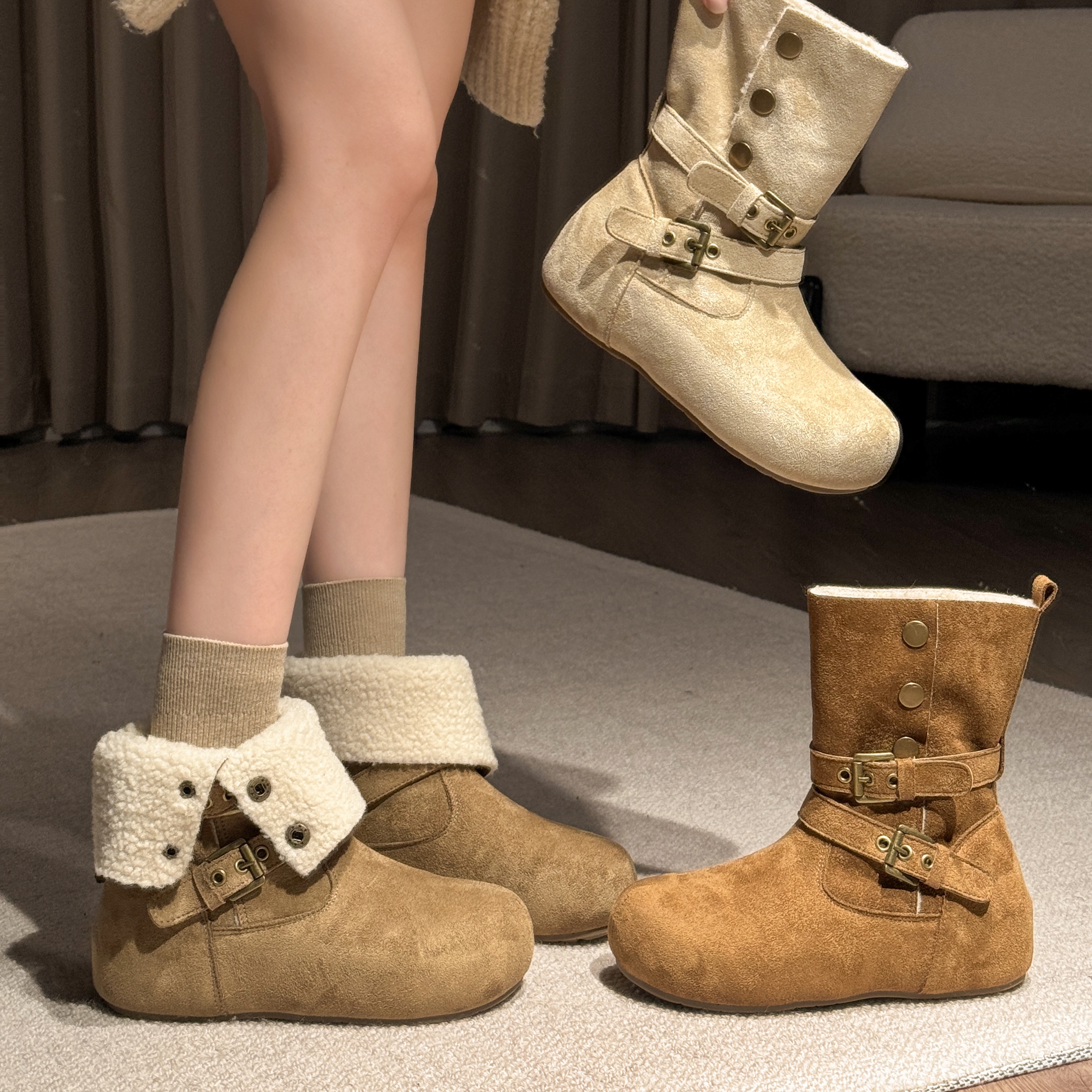 贾不假雪地靴女款2025新款冬季内增高保暖加厚雪地棉加绒勃肯靴子主图