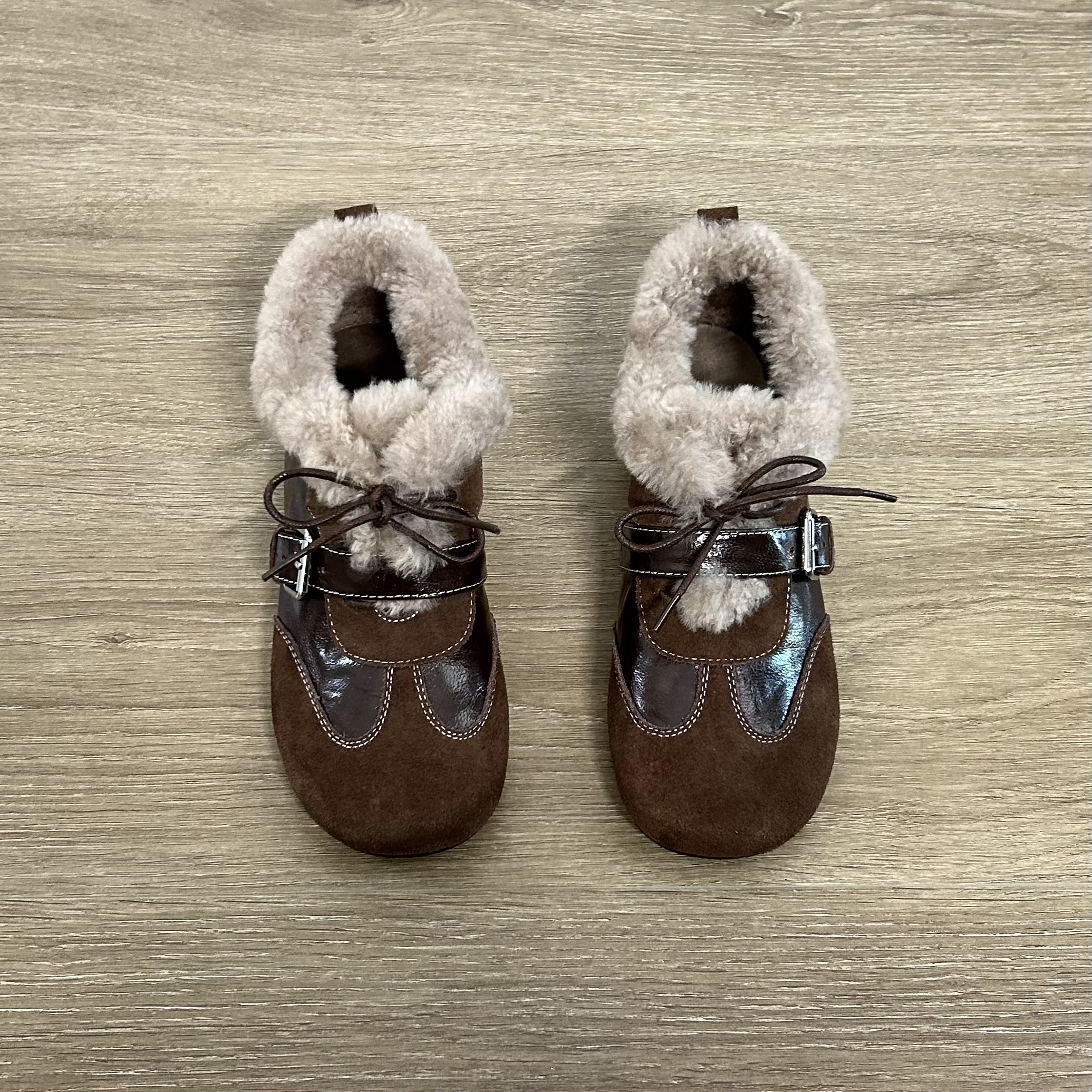 Dannyfrey复古圆头系带深口单鞋女加绒保暖毛毛鞋百搭舒适德训鞋主图