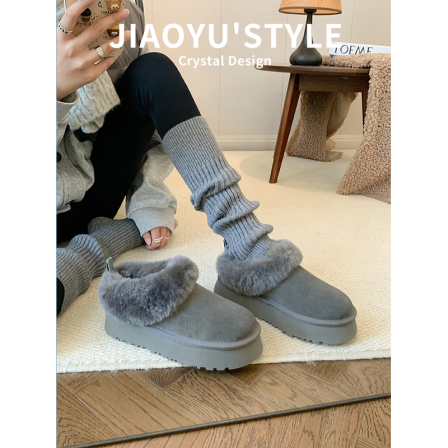 羊毛版~骄屿厚底雪地靴2025冬季新款加绒加厚东北棉鞋毛毛勃肯鞋