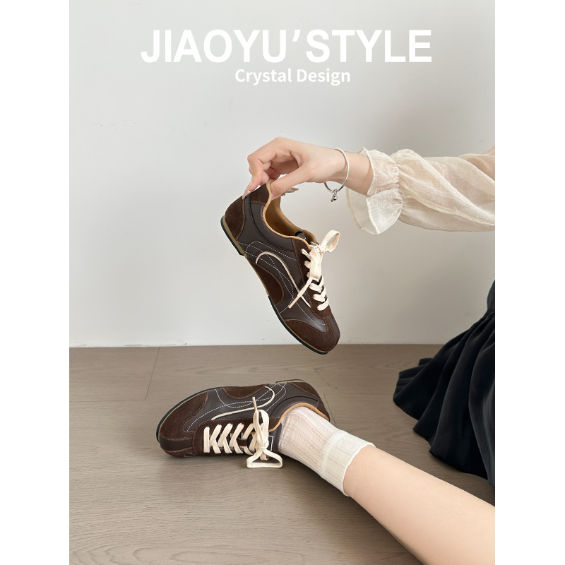 真皮~骄屿复古增高德训鞋2025秋冬新款老钱风系带休闲运动阿甘鞋主图