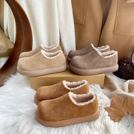 真皮包头勃肯鞋女2025冬季新款小土豆厚底雪地靴桑坡加绒加厚棉鞋