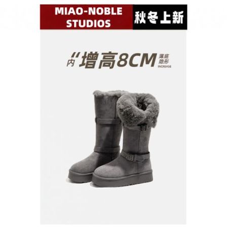 【喵贵人】内增高8cm～厚底翻折两穿雪地靴女冬季加绒加厚保暖增高靴