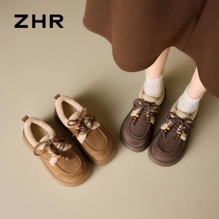 【ZHR则则】5CM厚底复古系带绒面串珠保暖勃肯乐福鞋JF361B