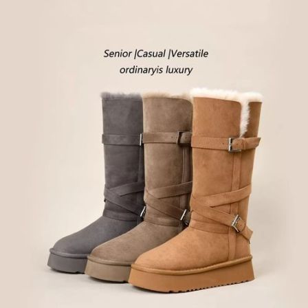 【露思同款】厚底增高翻毛长筒雪地靴女冬新款加厚保暖两穿时尚棉鞋