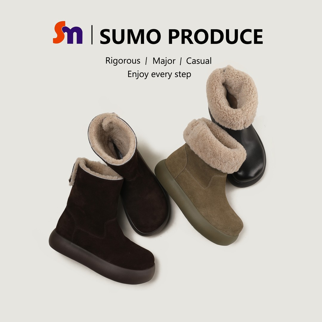 素陌冬季羊皮毛一体保暖雪地靴厚底大土豆短靴圆头百搭棉靴8009主图