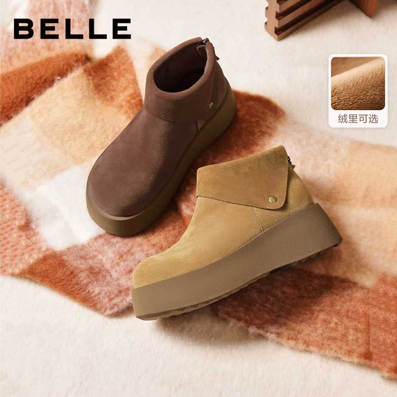 【小小莎专属】百丽小领巾勃肯鞋女25冬新厚底加绒短靴E6F1DDD5主图