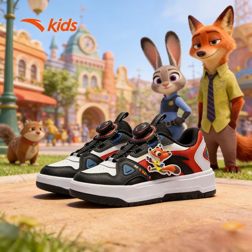 【疯狂动物城2联名】安踏儿童2026男童加厚夹棉旋钮软底轻便板鞋-bk主图