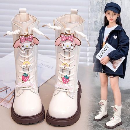 官网C&K女童小皮靴秋冬季儿童长筒靴子女孩二棉马丁靴加绒美乐蒂