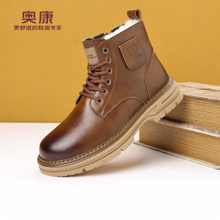 奥康 男鞋2025冬季男士真皮羊毛加绒加厚保暖马丁靴高帮棉皮鞋子H