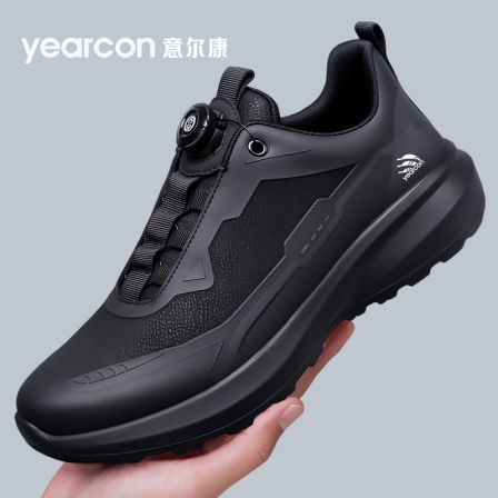 意尔康男鞋冬季新款加绒棉男士运动鞋大码登山全黑软底公务通勤鞋