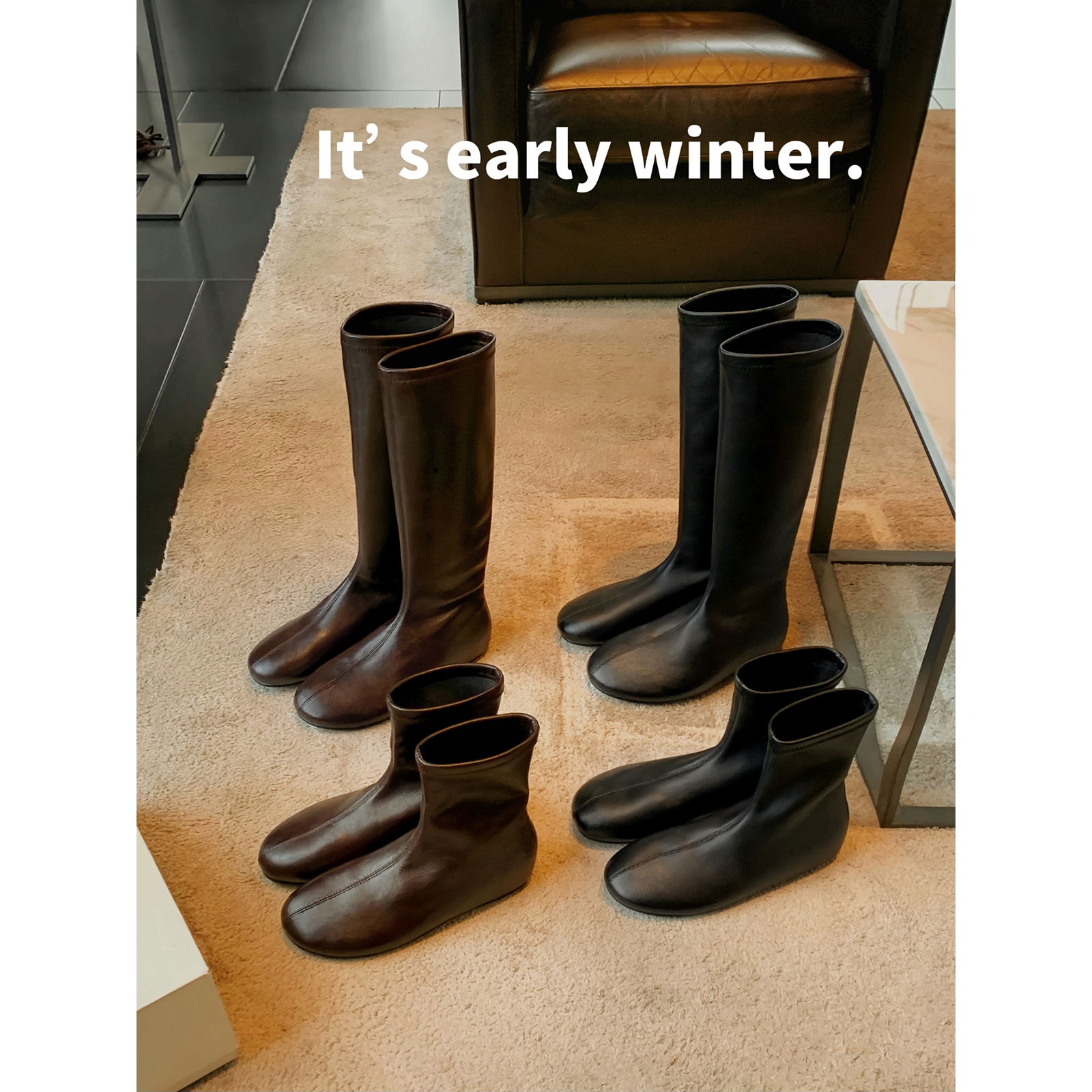 葡萄妈studiolee 两种筒高~ 极简圆头内增高瘦瘦踝靴中筒骑士靴主图