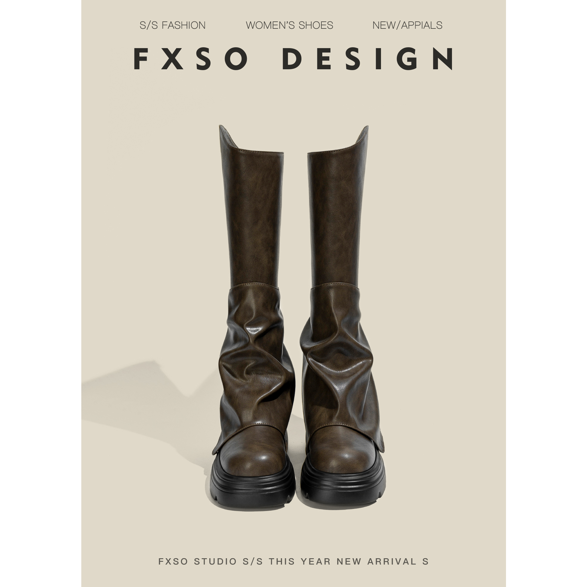 真皮方巷2025冬新款长筒靴厚底裤管靴女V口显瘦小个子高筒长靴主图