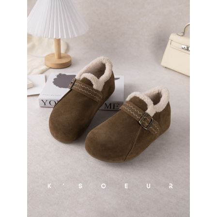 K姐 毛绒绒全麦面包勃肯鞋 加毛保暖增高舒适鞋子