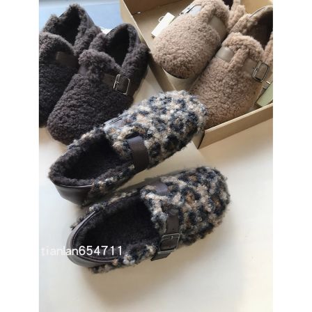 收一双毛毛鞋是对秋冬无比的期待，大圆头加绒保暖勃肯鞋豆豆鞋