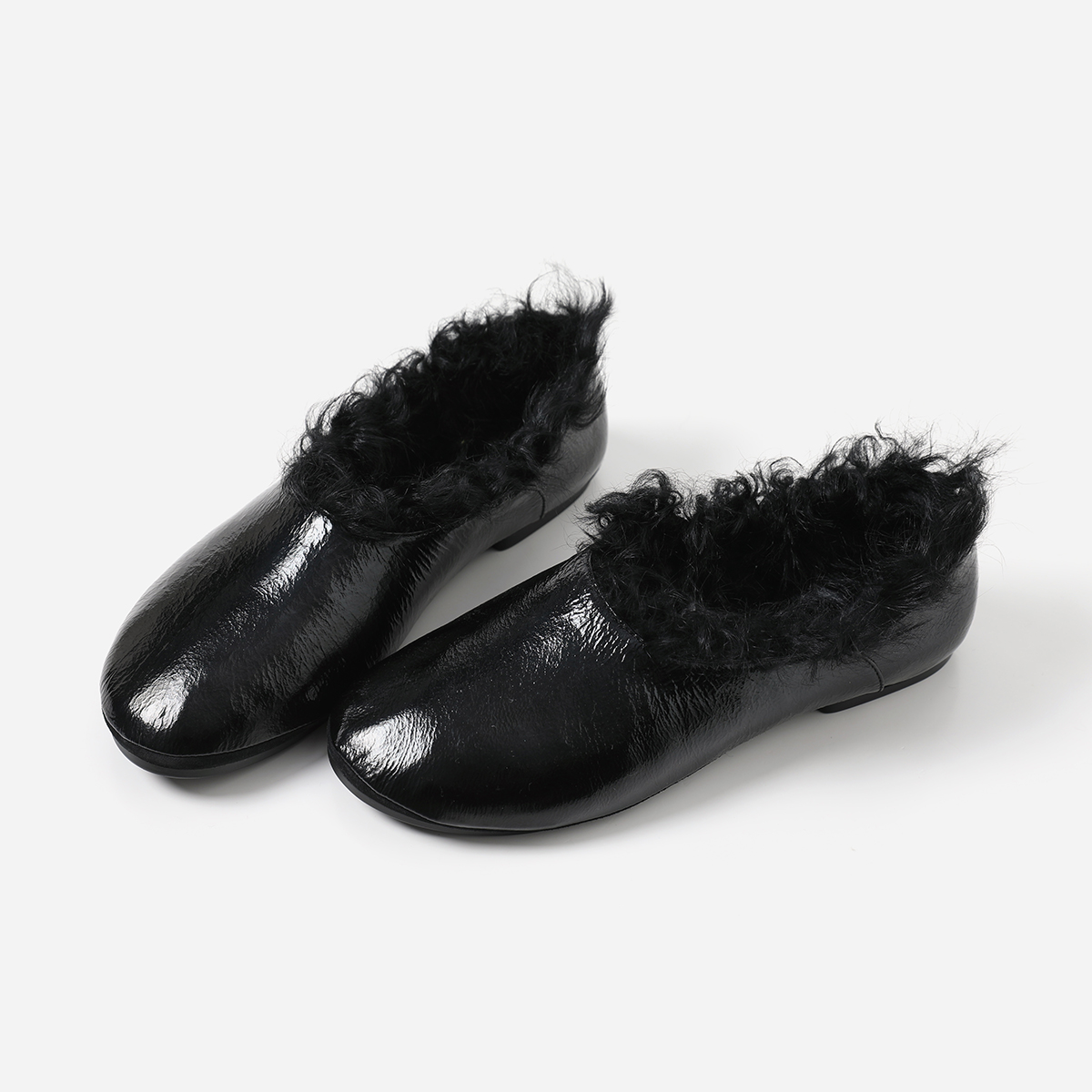 ED08037 茉莉雅集 J*S时髦精牛油皮泰迪羊羔毛圆头平底单鞋女主图