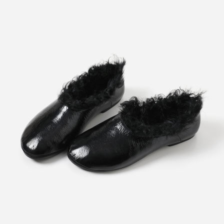 ED08037 茉莉雅集 J*S时髦精牛油皮泰迪羊羔毛圆头平底单鞋女