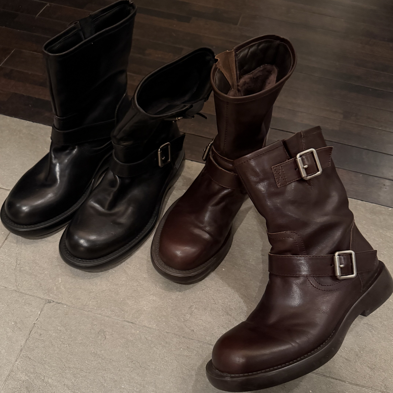 一双过冬~必收单品！进口水洗牛皮加绒 双皮带扣马丁靴！中筒靴主图