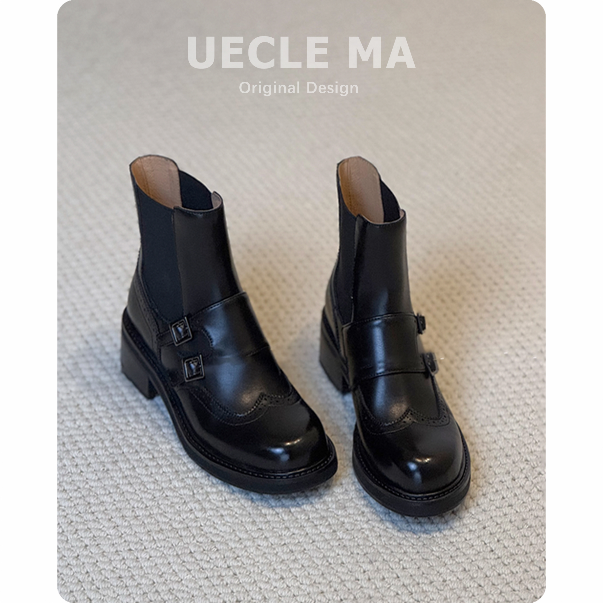 牛皮版~厚底切尔西靴2025秋冬新款马丁靴粗跟通勤布洛克复古短靴主图