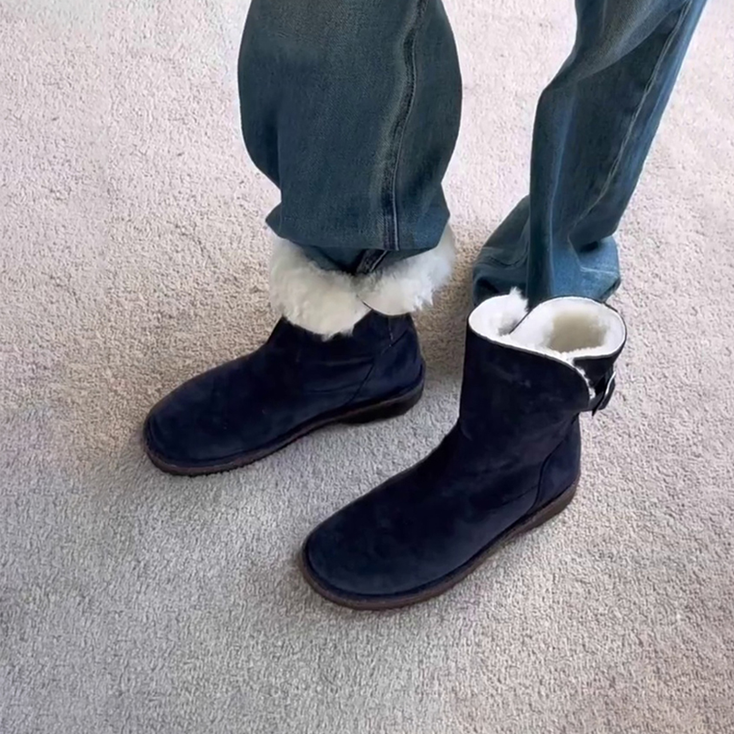 牛皮版~厚底加绒加厚雪地靴两穿勃肯棉靴女保暖圆头复古毛毛短靴主图