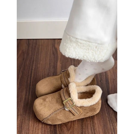 内增高加绒豆豆勃肯鞋女毛毛雪地靴2025新款冬季一脚蹬保暖棉鞋子