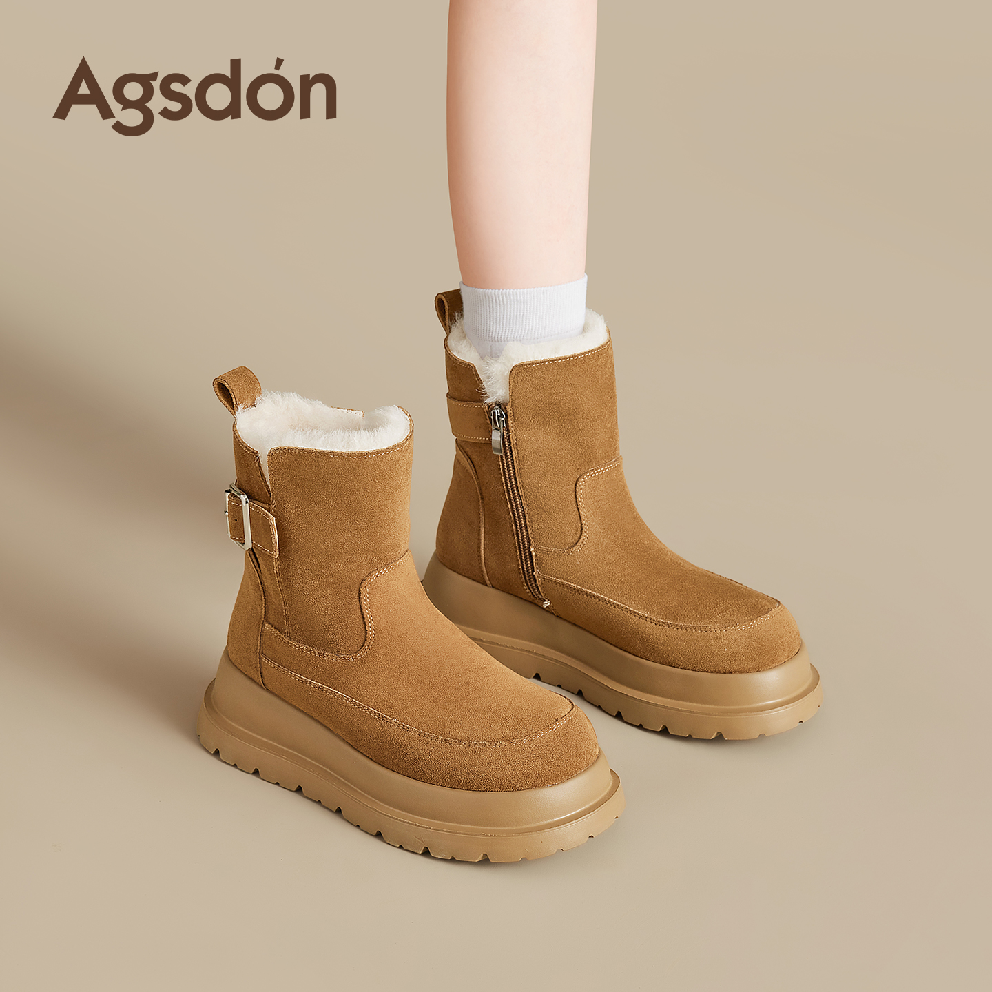 奥古狮登厚底雪地靴女2025新款冬季加绒保暖短靴东北棉鞋子马丁靴主图